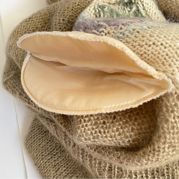 Vintage studio Michelle Stuart Brown cream heart flower turtleneck knit sweater - Picture 5 of 8